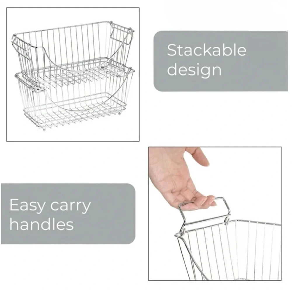 Set of 2 Black Wire Storage Baskets Stackable